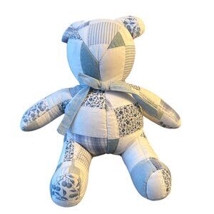 Baby GAP Patchwork Teddy Bear Plush 12" Blue & White Floral Cotton Stuffed Anima